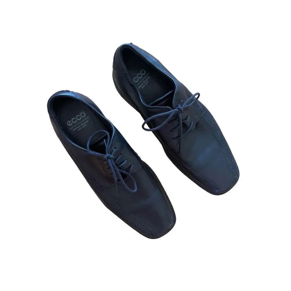 Ecco Mens Black Square Toe Leather Lace Up Oxford Career Dress Shoes Size 42